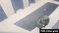 A screengrab of CCTV footage released by Russia's FSB security afency showing an alleged suspect in a shooting attack on Lieutenant General Vladimir Alekseyev, the No. 2 officer at the military intelligence agency widely known as the GRU.