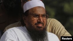 Hafiz Saeed, head of the Jamaat-ud-Dawa organisation and founder of Lashkar-e-Taiba, attends an anti-U.S. rally in Peshawar last year. 