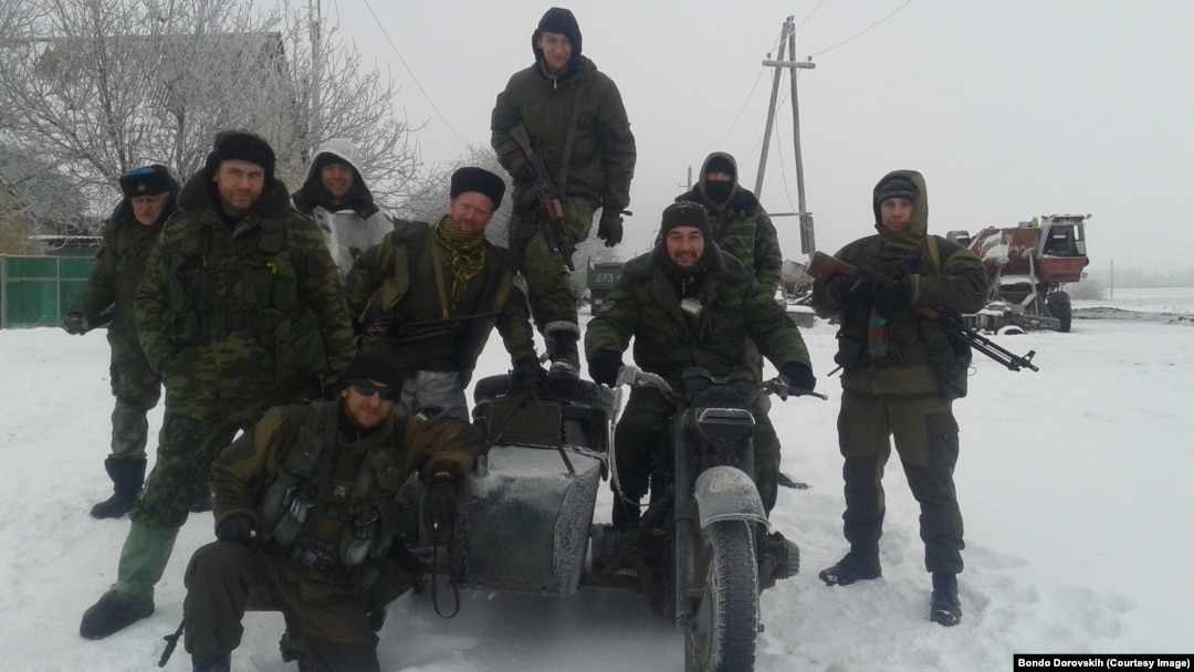 Russian volunteer fighter Bondo Dorovskikh and friends