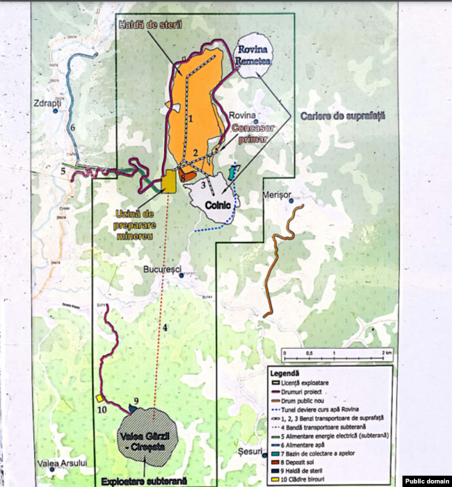 Harta exploatării de aur din Valea Rovina foto credit: Euro Sun Mining