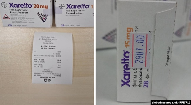 Çmimi i "Xarelto" në Kosovë (majtas) dhe në Maqedoninë e Veriut (djathtas)