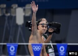 Cseh László a férfi 200 méteres vegyesúszás elődöntőjében a tokiói nyári olimpián a Tokiói Vizes Központban 2021. július 29-én
