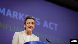 Margrethe Vestager sajtótájékoztatója Brüsszelben 2024. március 25-én