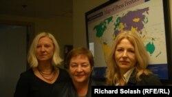 Belarusian activists (left to right) Tatsiana Reviaka, Zhanna Litvina, and Natalya Pinchuk at the Washington office of Freedom House. 