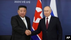 Kim Dzsongun és Vlagyimir Putyin találkozója Oroszország távol-keleti részén 2023. szeptember 13-án