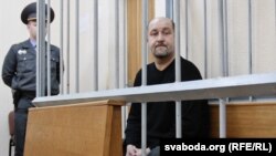 Dzmitry Bandarenka on trial in Minsk in April 2011