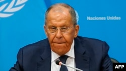 Russian Foreign Minister Sergei Lavrov listens during a press conference at UN headquarters in New York on July 17.