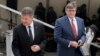 Miroslav Lajcak (left), the EU's special representative for the Pristina-Belgrade Dialogue, and U.S. Deputy Assistant Secretary of State Matthew Palmer are seen following meetings with Kosovar political leaders in Pristina on June 1.