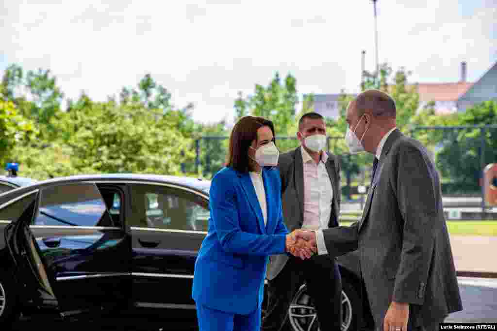 INTERNAL USAGE ONLY -- CZECH REPUBLIC – Belarusian opposition leader Svyatlana Tsikhanouskaya during visit at RFE/RL Headquarters in Prague, June 8, 2021 (permission to be requested at Photo Desk)