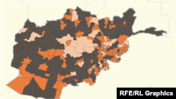 Райони Афганістану під контролем талібів станом на 9 липня (позначені коричневим кольором)