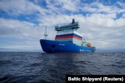 Russian nuclear-powered icebreaker Arktika undergoes sea trials in the Baltic Sea in July 2020.