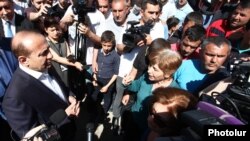 Armenia - Prime Minister Hovik Abrahamian speaks to protesters in Garni, 21May2016.