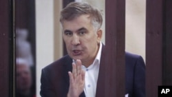 Mikheil Saakashvili speaks in court in Tbilisi in December 2021.