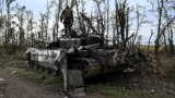 UKRAINE – Ukrainian military inspects a Russian tank knocked out during a counteroffensive by the Armed Forces of Ukraine on the outskirts of the city of Izyum, Kharkiv Region, September 11, 2022