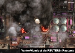 Пожар в порту Усть-Луга после ударов украинских дронов, 29 марта 2026 года (спутниковый снимок в инфракрасном диапазоне)