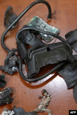 A photo taken on September 18 in Beirut's southern suburbs shows the remains of a pager that exploded.