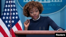 White House Press Secretary Karine Jean-Pierre speaks during a briefing at the White House