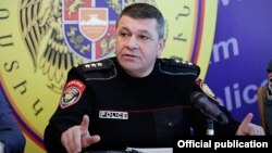 Armenia - Natonal police chief Vladimir Gasparian meets with police officers in Kotayk region, February 23, 2017.