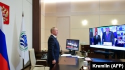 Президент России Владимир Путин дистанционно участвует в саммите ШОС. 17 сентября 2021 года