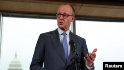 Cancelarul german Friedrich Merz, la conferința de presă de după întâlnirea cu președintele SUA, Donald Trump.