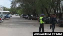 A police cordon near the scene of the suicide attack in Aktobe.