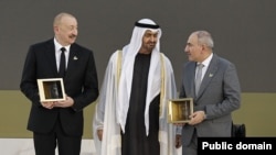 UAE - Armenian Prime Minister Nikol Pashinian and Azerbaijani President Ilham Aliyev receive a Zayed Award for Human Fraternity, Abu Dhabi, February 4, 2025.