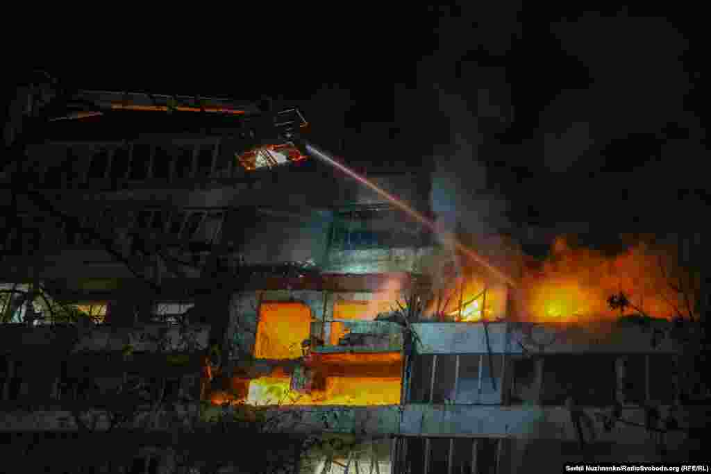 The strike in Sumy was one of several lethal Russian drone attacks on Ukrainian cities overnight on November 24-25 that killed at least six people.In Kyiv, this apartment block was hit in the Dniprovskyi district of Kyiv, killing two people according to emergency services.