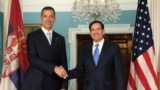 Sekretari amerikan i Shtetit, Marco Rubio, takohet me ministrin e Jashtëm të Serbisë, Marko Gjuriq, në Uashington, SHBA, 6 gusht.
