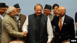 Indian Prime Minister Narendra Modi (L), Pakistani Prime Minister Nawaz Sharif (C) and Afghan President Ashraf Ghani (R) in Nepal in November 2014.