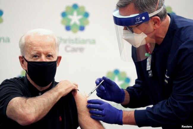 U.S. President-elect Joe Biden receives his second dose of the Pfizer-BioNTech vaccine against COVID-19 in Delaware on January 11. A number of Western leaders have been among the first to receive vaccines in an effort to instill public confidence.