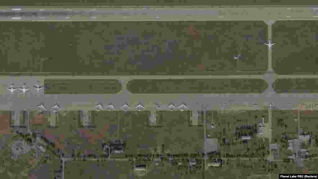 Satellite images of a section of Russia's Belaya air base taken on May 17, shortly before Ukraine's Spiderweb drone attacks, and then an image from June 4.