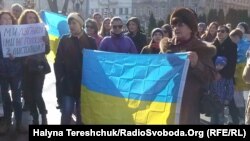 Ukrainians protest against elections planned by Russia-backed Donbas separatists in 2014. 