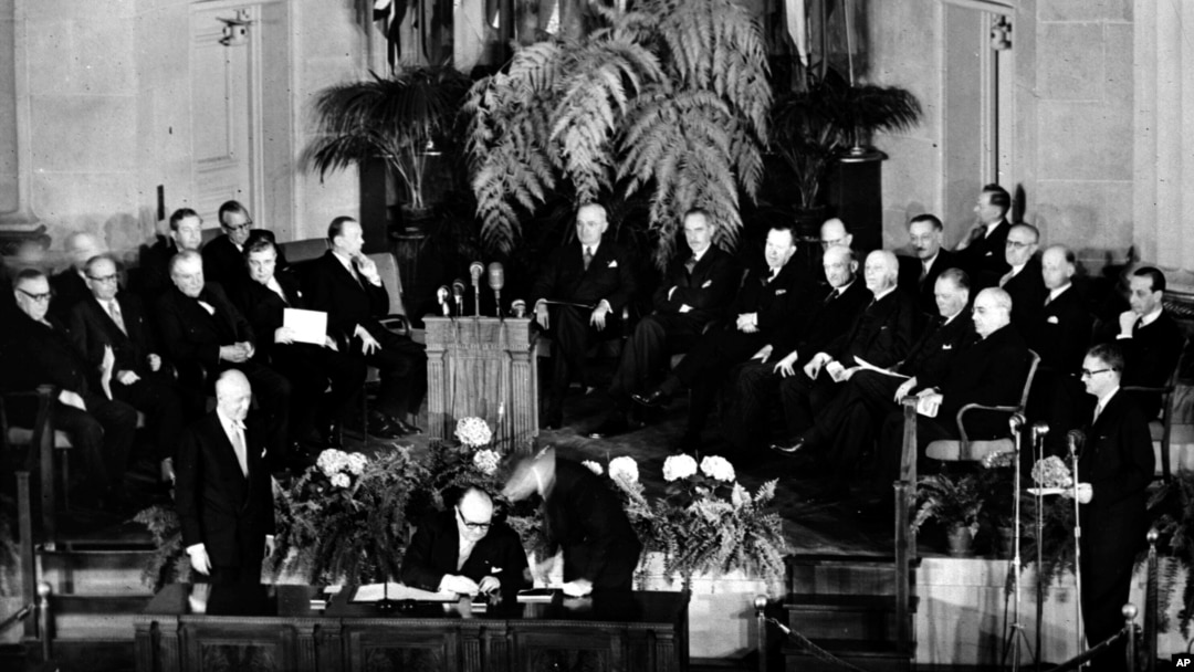 The signing of the North Atlantic Pact in Washington, D.C., on April 4, 1949