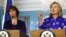 U.S. Secretary of State Hillary Clinton (right) and European Union foreign policy chief Catherine Ashton (left) say they are cautiously optimistic about Iran's offer to discuss its nuclear program (file photo). 