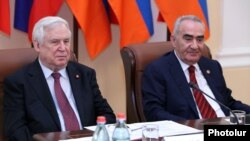 Armenia -- Nikolay Ryzhkov (L) attending the 25th session of the Armenian-Russian Inter-parliamentary Committee on Cooperation in Yerevan, 30 Oct, 2014