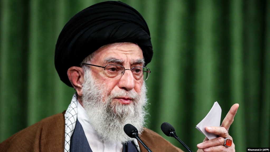 Iranian Supreme Leader Ayatollah Ali Khamenei speaks during a live televised speech marking the birth of Islam's Prophet Muhammad in Tehran on November 3.