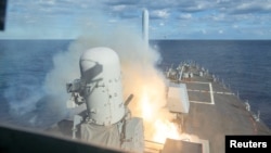 An image from CENTCOM released on February 28 -- the start of the US-Israeli war with Iran -- shows a rocket launch from a ship.