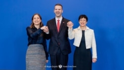 Ministarka za evropske poslove Danske Marie Bjerre, premijer Crne Gore Milojko Spajić i komesarka EU za proširenje Marta Kos. Brisel, 16. decembar 2025. godine
