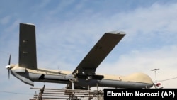 Iranian drone Shahed-129 is displayed at a rally in Tehran, February 11, 2016