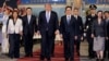 US President Donald Trump (center) arrives at Beijing airport on May 13.