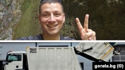 Никола Рахнев от Гората.бг и един от камионите за боклук, купени с парите на доброволци.