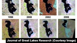 Аральское море на снимках со спутника в разные годы. 