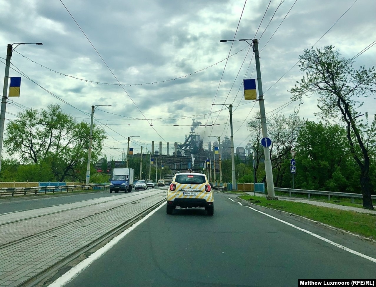 The Azovstal steelworks in Mariupol’s eastern district, where the muffled sounds of gunfire can be heard on some evenings