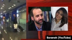 Former head of IRIB Mohammad Sarfaraz and his aide Shahrzad Mirqolikhan in a grab image of Sarafraz's online interview disclosing corruption in IRGC.