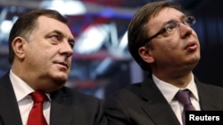 Milorad Dodik, predsednik Republike Srpske i premijer Srbije Aleksandar Vučić u Banjaluci, 9. januara 2015.