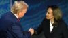 Kamala Harris (right) and Donald Trump shake hands before their fiery presidential debate in Philadelphia on September 10. 