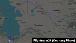 Самолет из Тегерана в Душанбе и обратно летит в обход территории Туркменистана. Данные Flightradar24