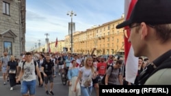 Imagine din Minsk de la protestul de marți, 18 august