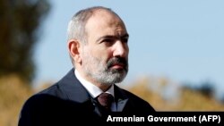 ARMENIA -- Armenian Prime Minister Nikol Pashinian attends a memorial service in Echmiadzin for soldiers killed in the Nagorno-Karabakh conflict, November 22, 2020.