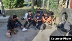 Oficerët doganorë serbë gjetën shtatë emigrantë pa dokumente në një kamion me patate të skuqura në një kamion në Leskovc të Serbisë, më 4 gusht 2021.